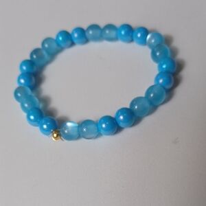 Blue Beaded Bracelet with Gold Accent